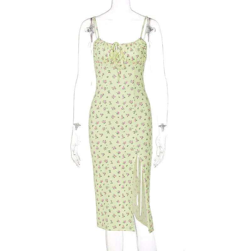Stilla | Kvinders Høj Split Blomstertrykte Mode Designer Kjoler (midi)