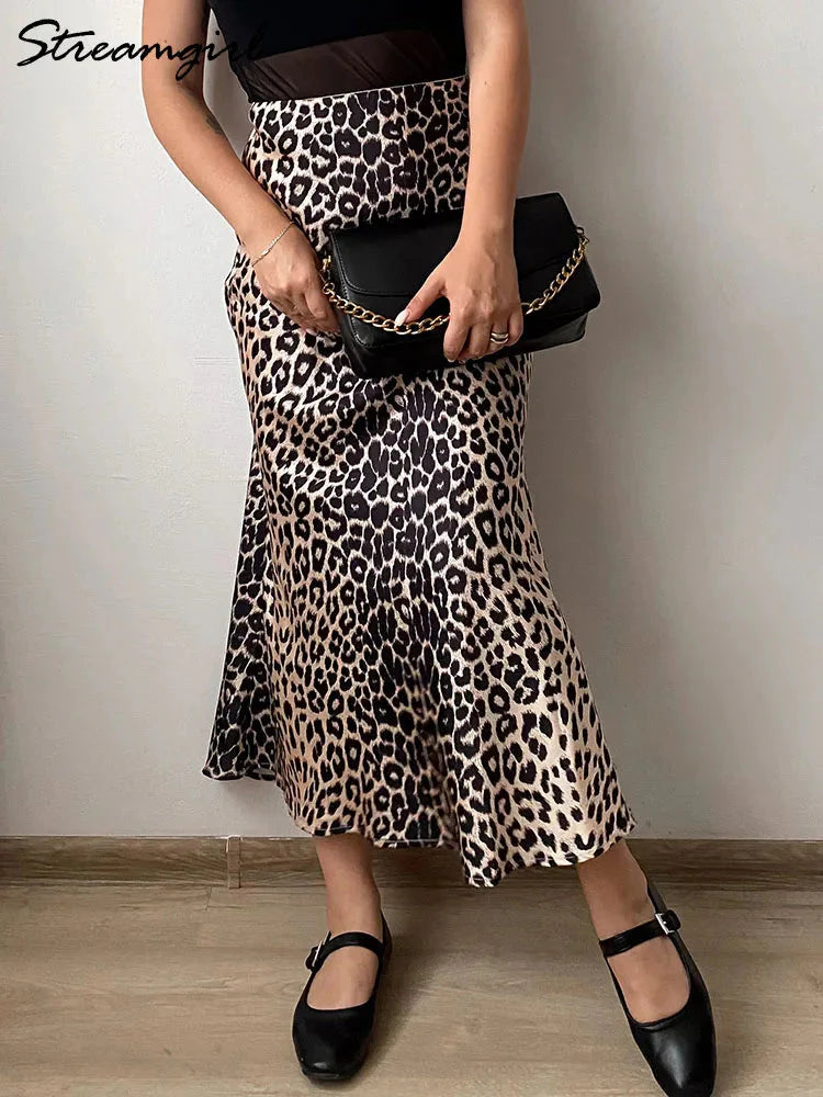Stilla | Kvinders Højtaljet Mode Designer Leopardprint Nederdele (lange)