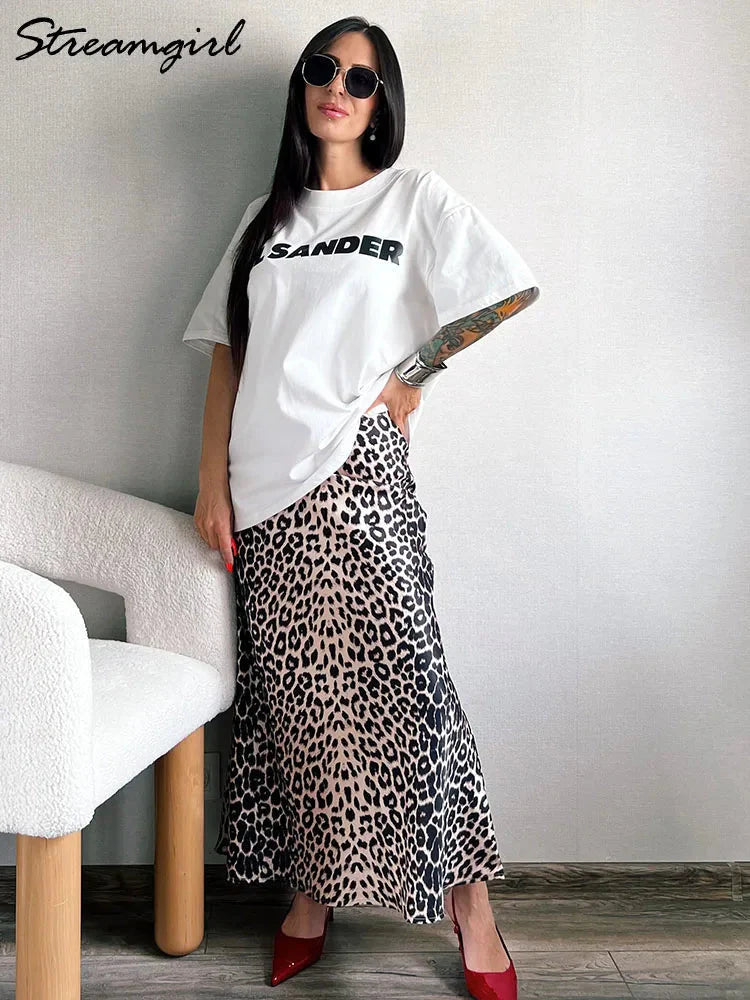 Stilla | Kvinders Højtaljet Mode Designer Leopardprint Nederdele (lange)