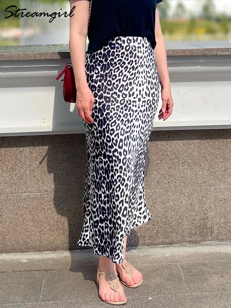 Stilla | Kvinders Højtaljet Mode Designer Leopardprint Nederdele (lange)