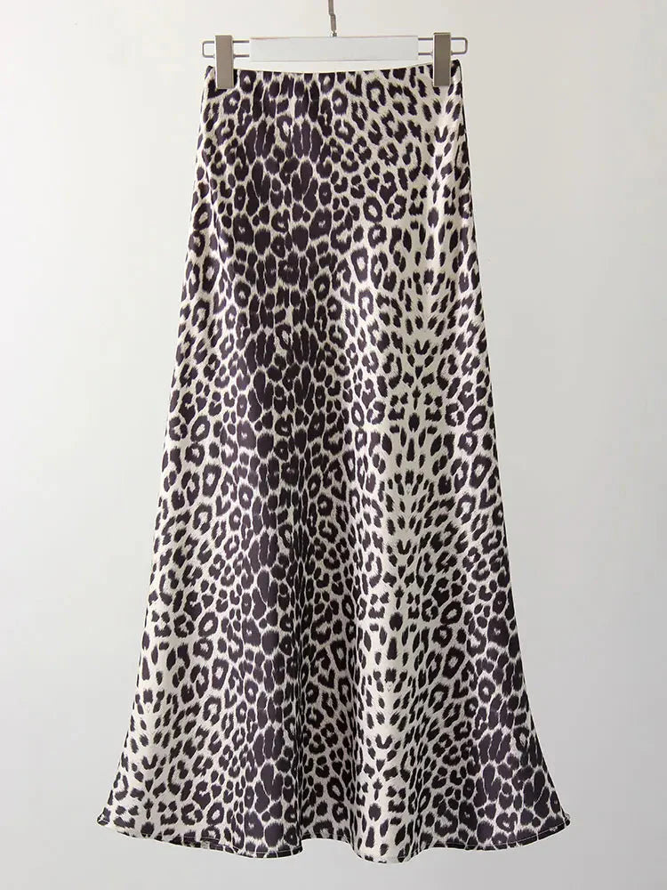 Stilla | Kvinders Højtaljet Mode Designer Leopardprint Nederdele (lange)