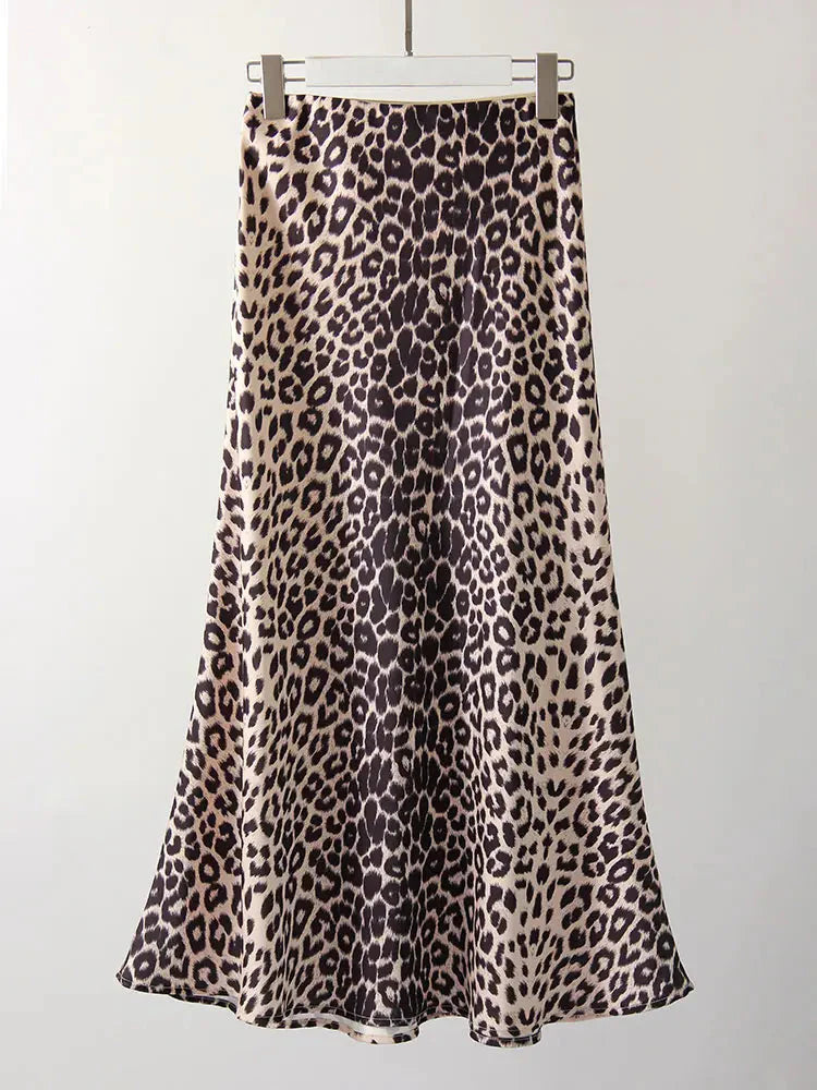 Stilla | Kvinders Højtaljet Mode Designer Leopardprint Nederdele (lange)