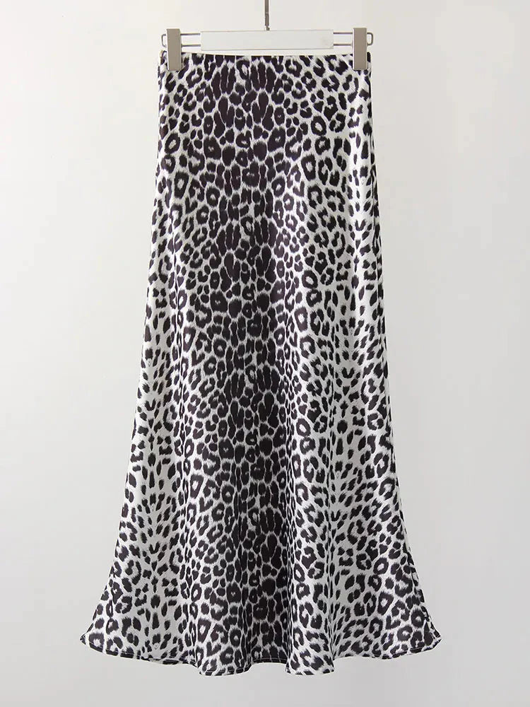 Stilla | Kvinders Højtaljet Mode Designer Leopardprint Nederdele (lange)