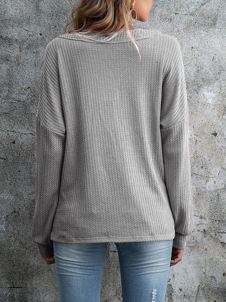 Stilla | Kvinders Hættetrøjer V-hals Løs Strikket Knap Sweatshirt