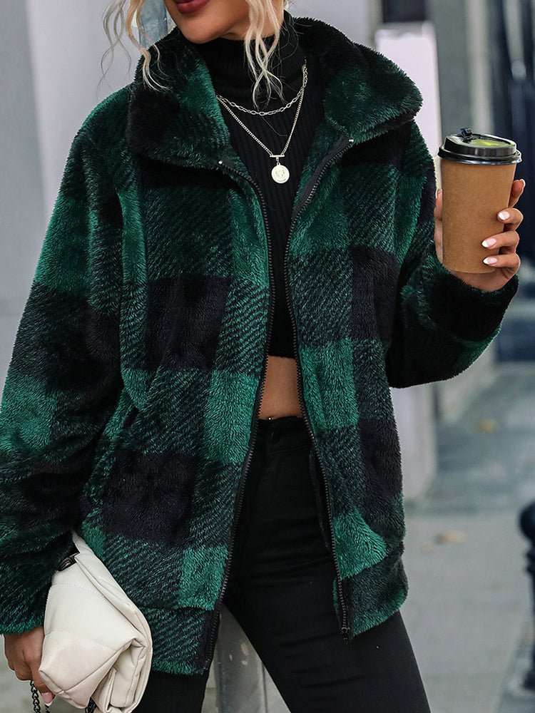Stilla | Damejakker Double Face Fleece Krave Plaid Jakke