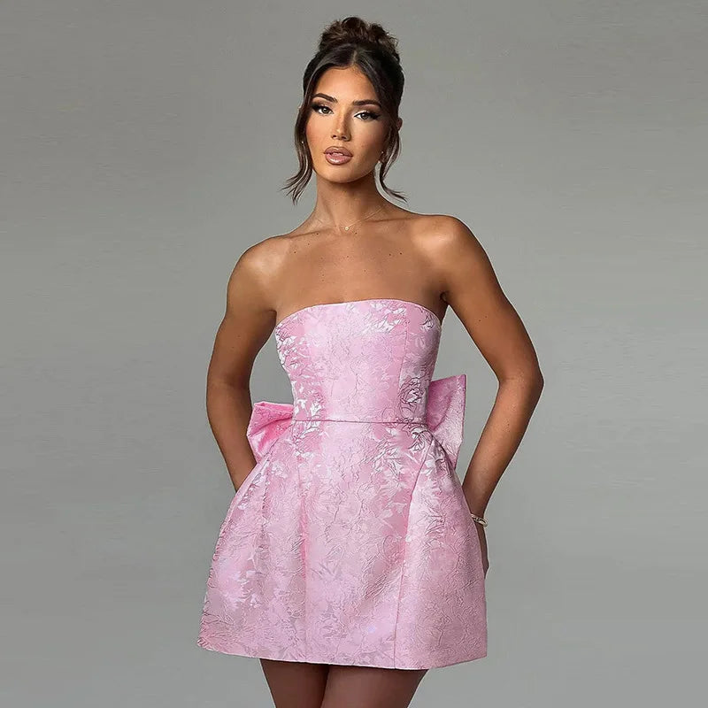Stilla | Kvinders Jacquard Talje Wrap A-Linje Mode Designer Kjoler (kort)