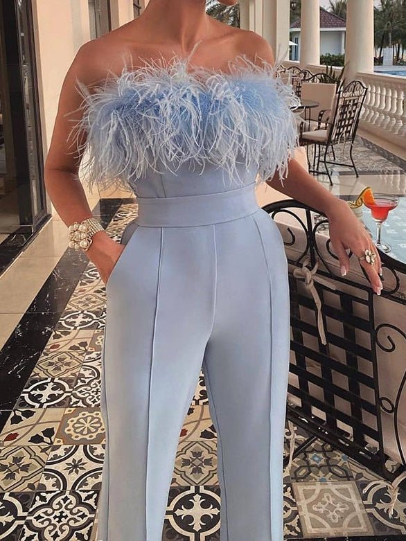Stilla | Kvinders Jumpsuits Off Shoulder Fjer Rygfri Jumpsuit