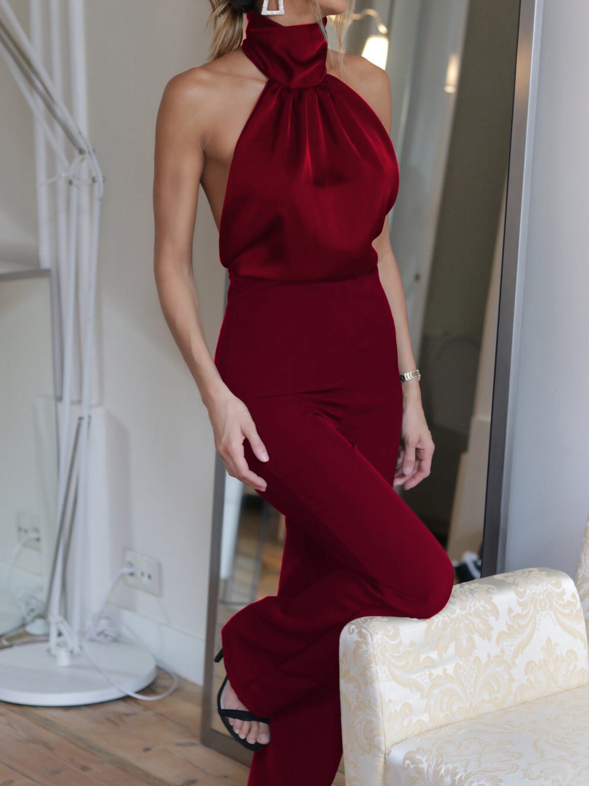 Stilla | Dame Jumpsuits Solid Halterneck Åben Ryg Slim Fit Jumpsuit