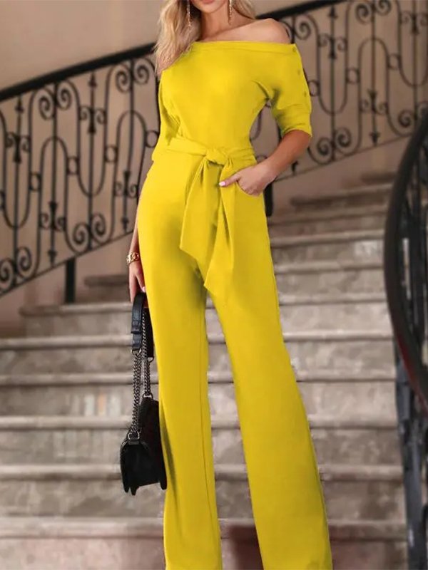 Stilla | Kvinders Jumpsuits Solide Off Shoulder Snøret Jumpsuit