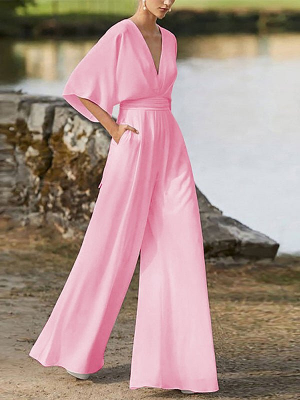 Stilla | Dame Jumpsuits V-hals Høj Talje Bred Ben Jumpsuit