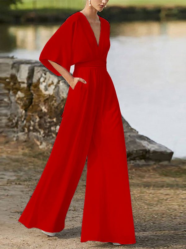 Stilla | Dame Jumpsuits V-hals Høj Talje Bred Ben Jumpsuit