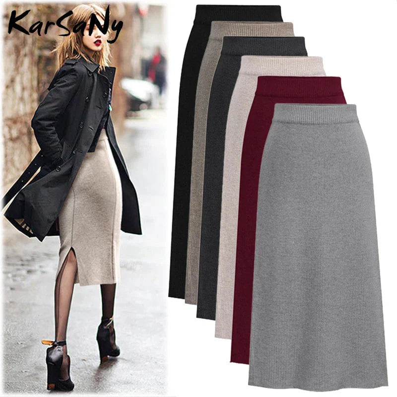 Stilla | Kvinders Strikket 3 6xl Designer Midi Nederdele (plus Størrelse)