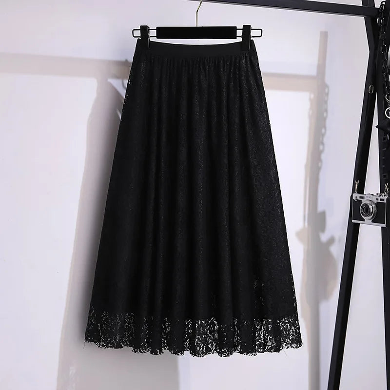 Stilla | Dame Lace 4 9xl Mode Designer A-Line Midi Nederdele (plus Størrelse)