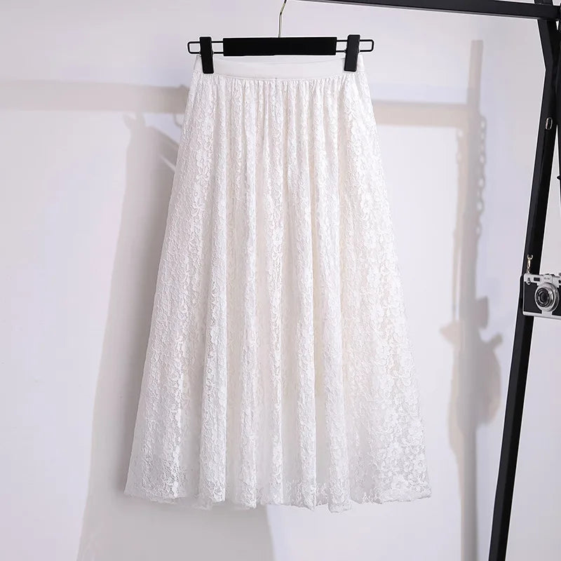 Stilla | Dame Lace 4 9xl Mode Designer A-Line Midi Nederdele (plus Størrelse)