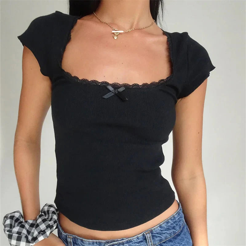 Stilla | Kvinders Blonde Croquette Blouse Toppe Mode Designer T-Shirts
