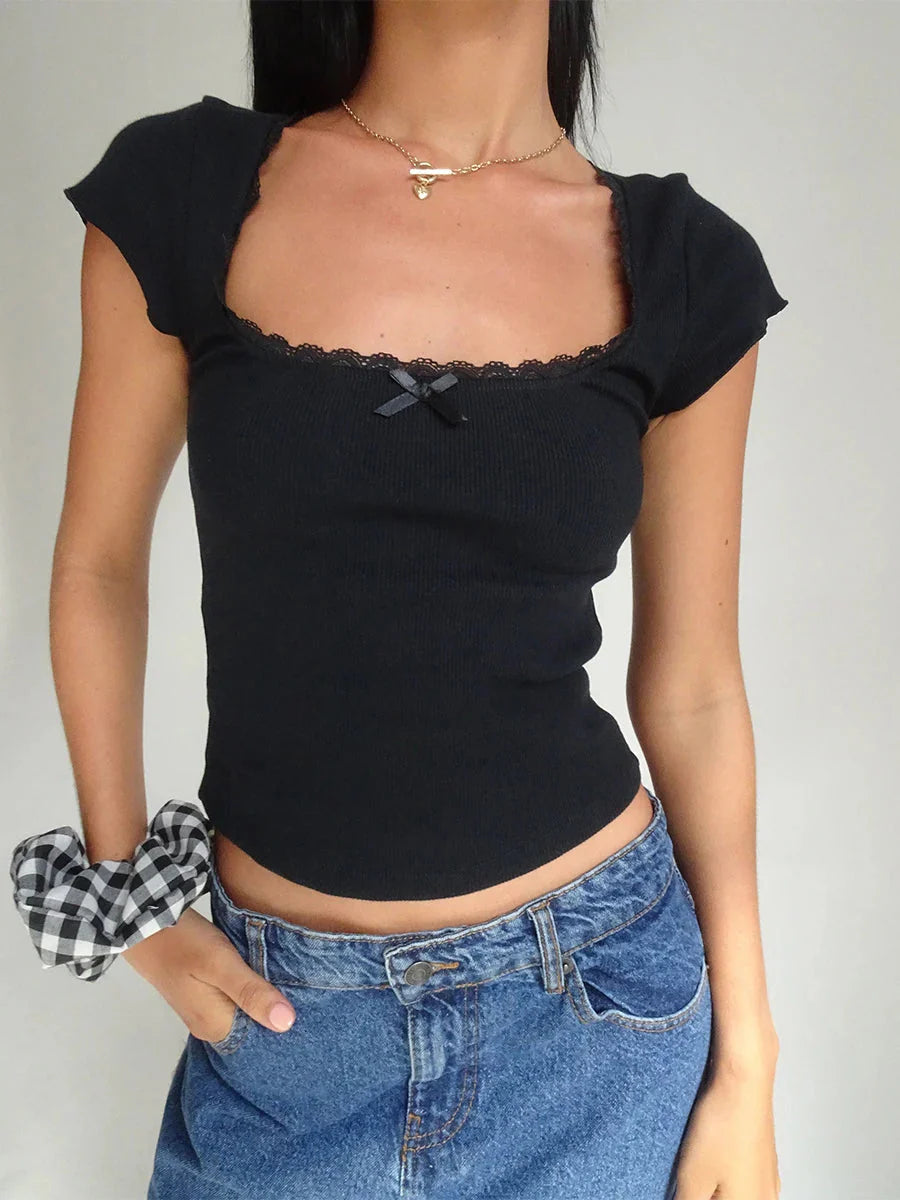 Stilla | Kvinders Blonde Croquette Blouse Toppe Mode Designer T-Shirts