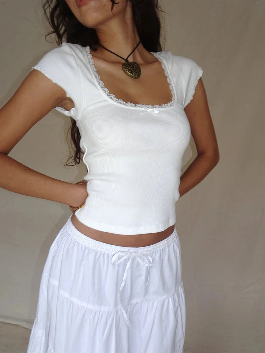 Stilla | Kvinders Blonde Croquette Blouse Toppe Mode Designer T-Shirts
