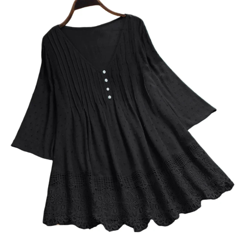 Stilla | Kvinders Blonde Kant Bluse 5xl V-Hals Mode Designer T-Shirts (over Size)