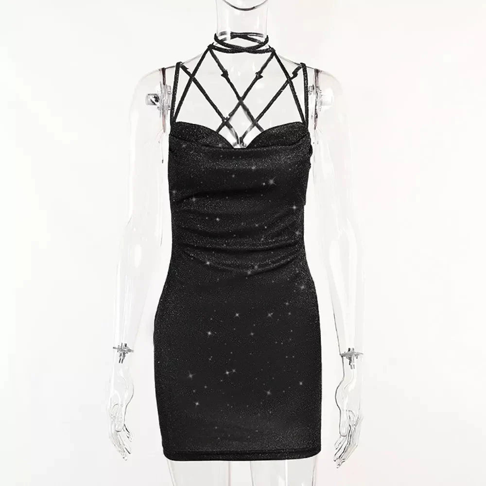 Stilla | Kvinders Snøre Op Bodycon Pailletter Mode Designer Kjoler (kort)