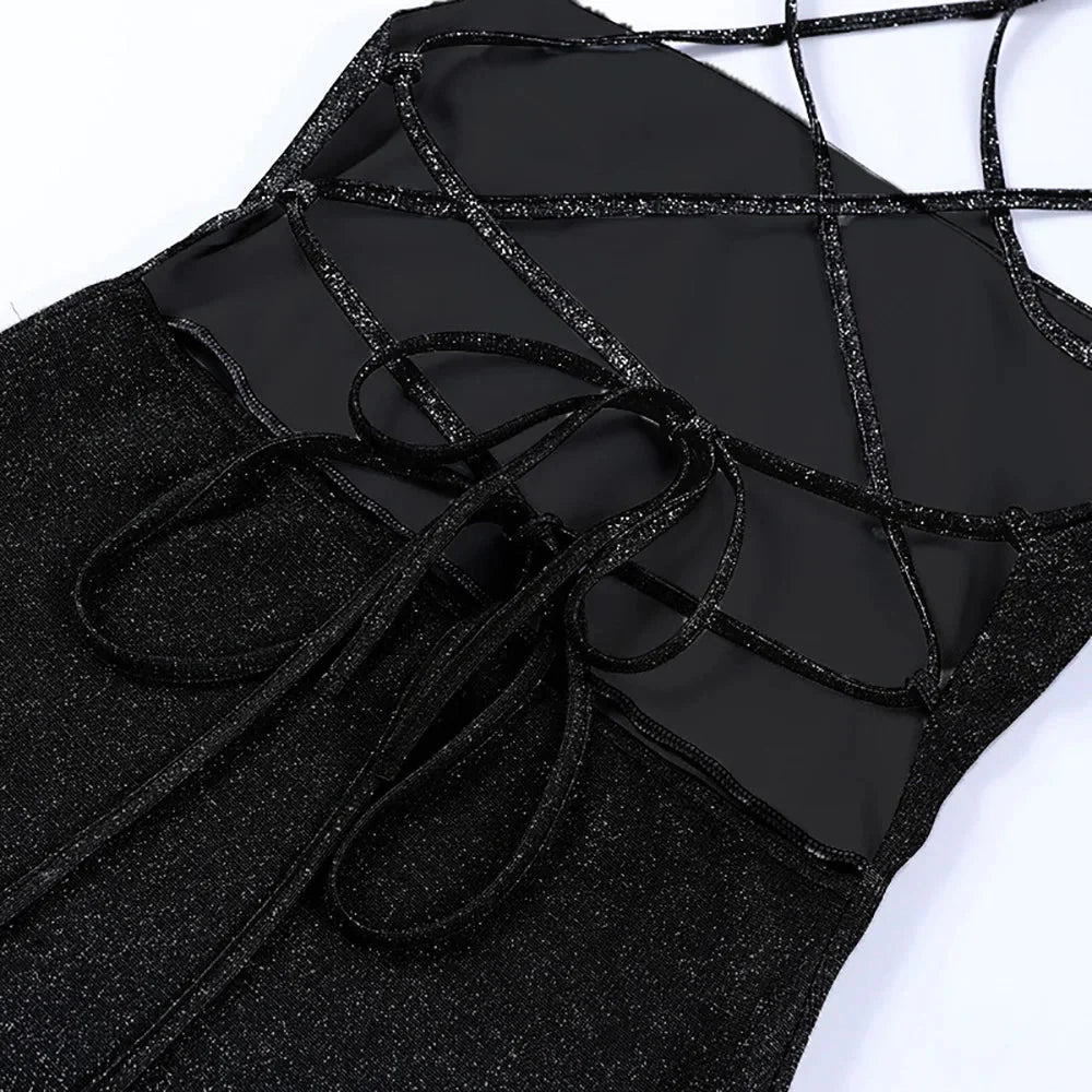 Stilla | Kvinders Snøre Op Bodycon Pailletter Mode Designer Kjoler (kort)