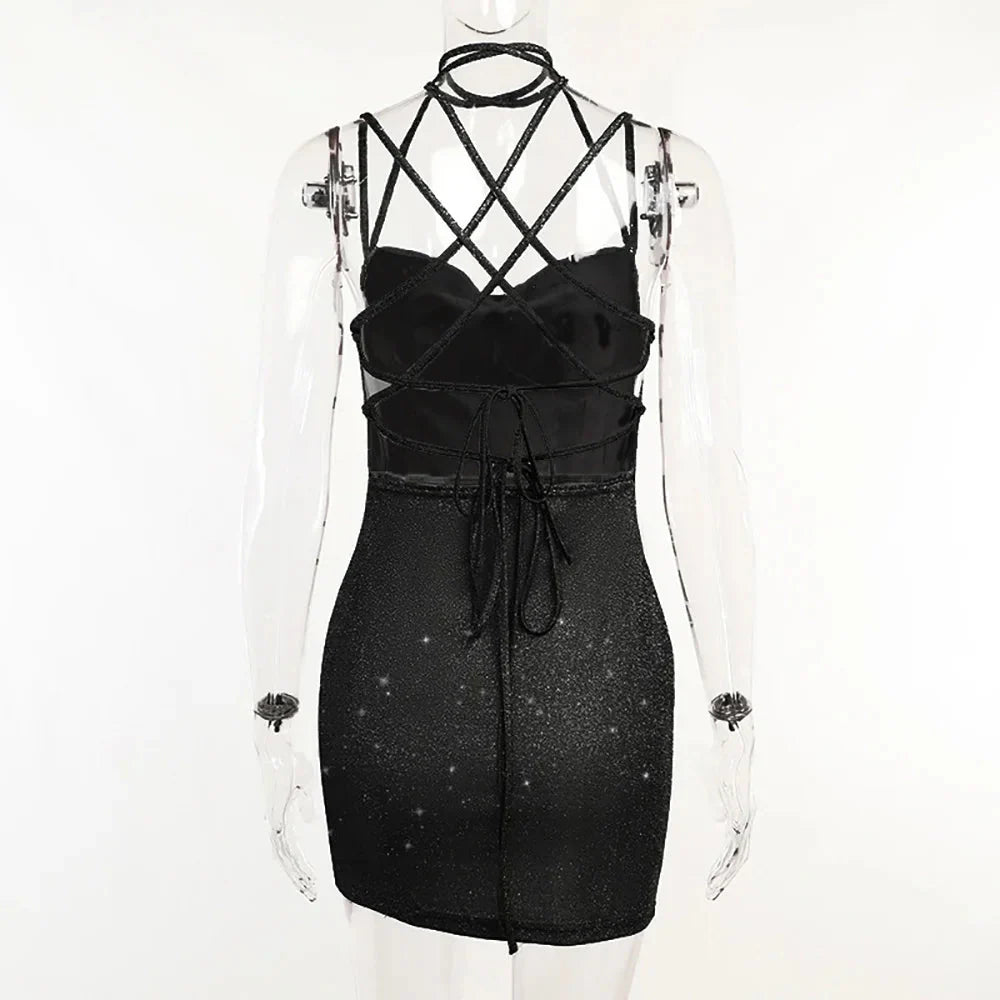 Stilla | Kvinders Snøre Op Bodycon Pailletter Mode Designer Kjoler (kort)
