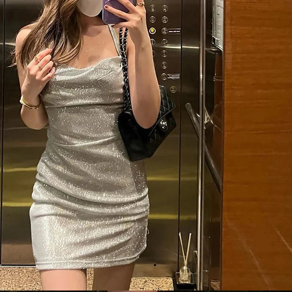 Stilla | Kvinders Snøre Op Bodycon Pailletter Mode Designer Kjoler (kort)