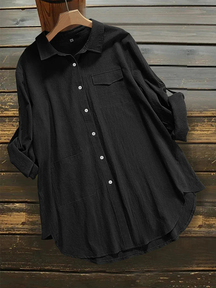 Stilla | Kvinders Revers Knap Bluse Mode Designer 5xl Skjorter Langærmede Toppe (plus Størrelse)