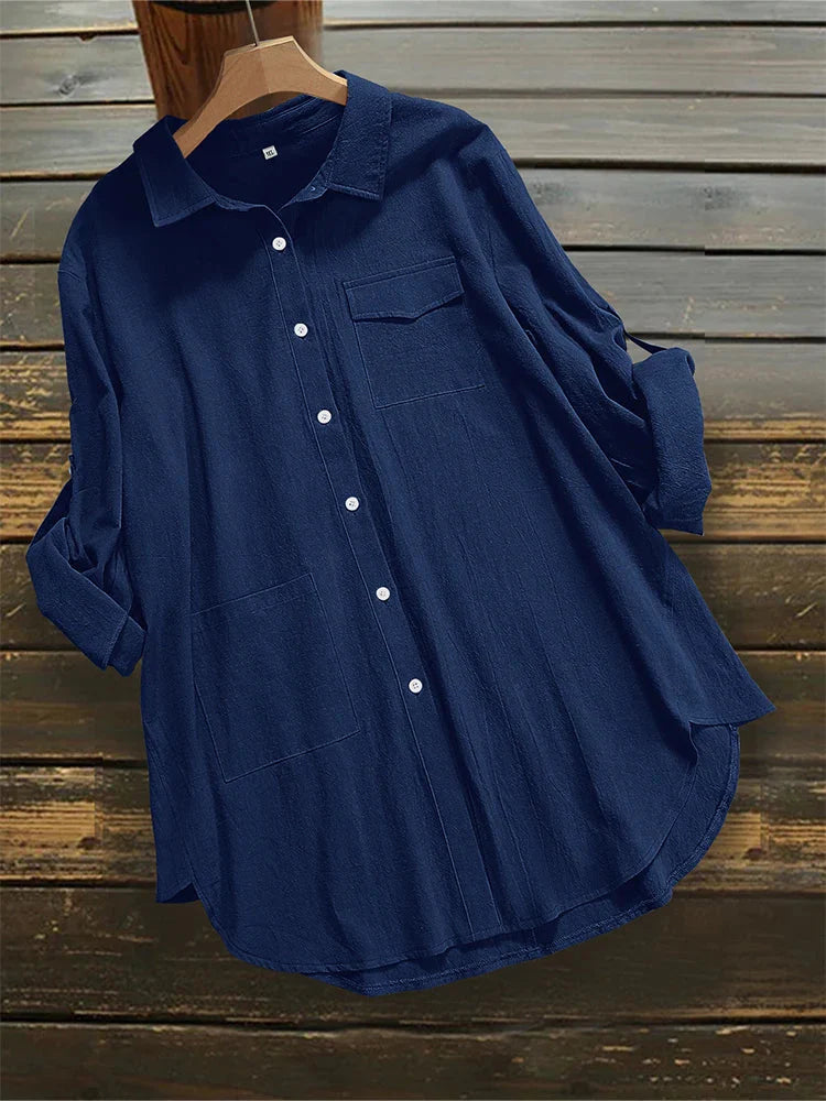 Stilla | Kvinders Revers Knap Bluse Mode Designer 5xl Skjorter Langærmede Toppe (plus Størrelse)