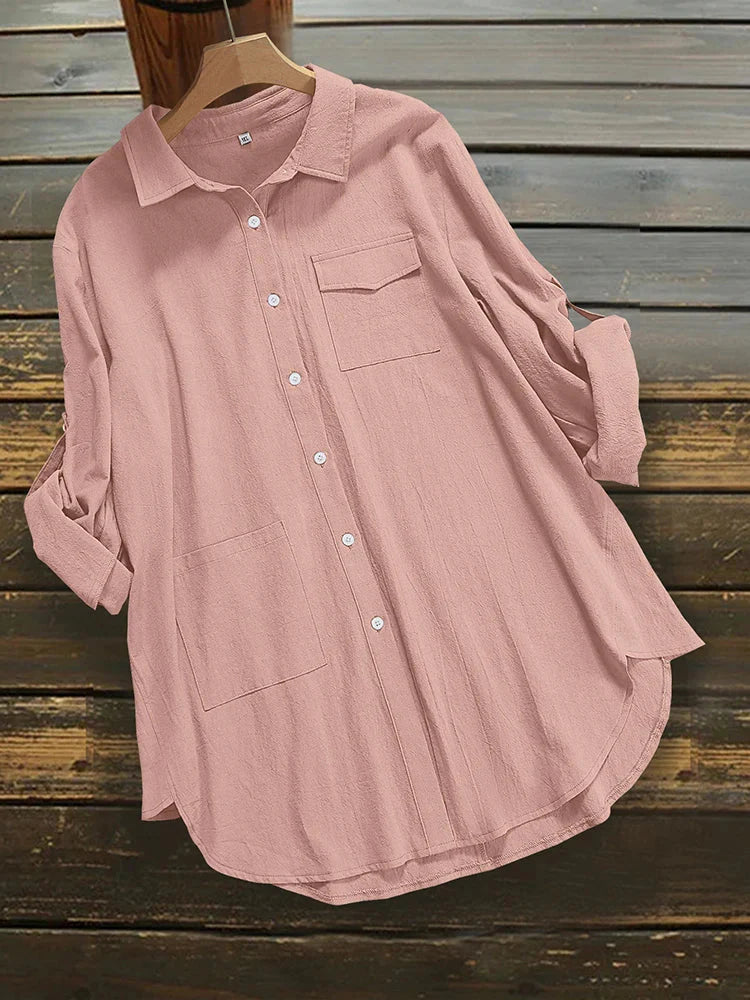 Stilla | Kvinders Revers Knap Bluse Mode Designer 5xl Skjorter Langærmede Toppe (plus Størrelse)