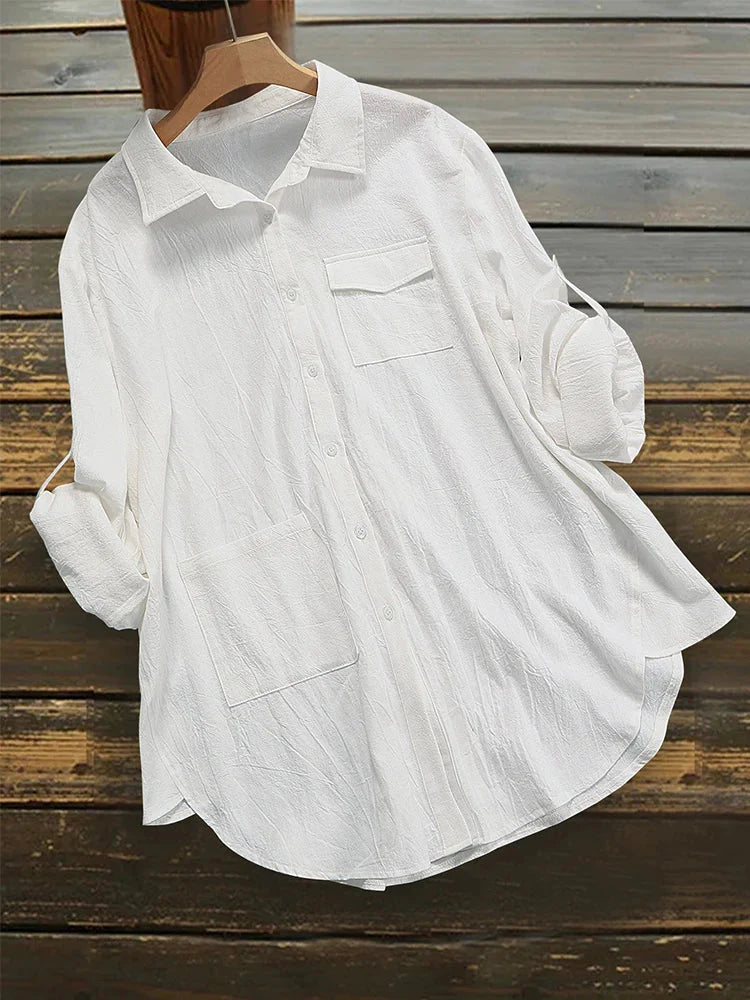 Stilla | Kvinders Revers Knap Bluse Mode Designer 5xl Skjorter Langærmede Toppe (plus Størrelse)