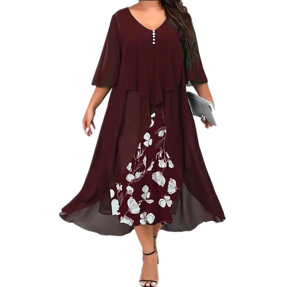 Stilla | Kvinders Mesh Overlay 5xl Blomster Mode Designer Midi Kjoler (plus Størrelse)