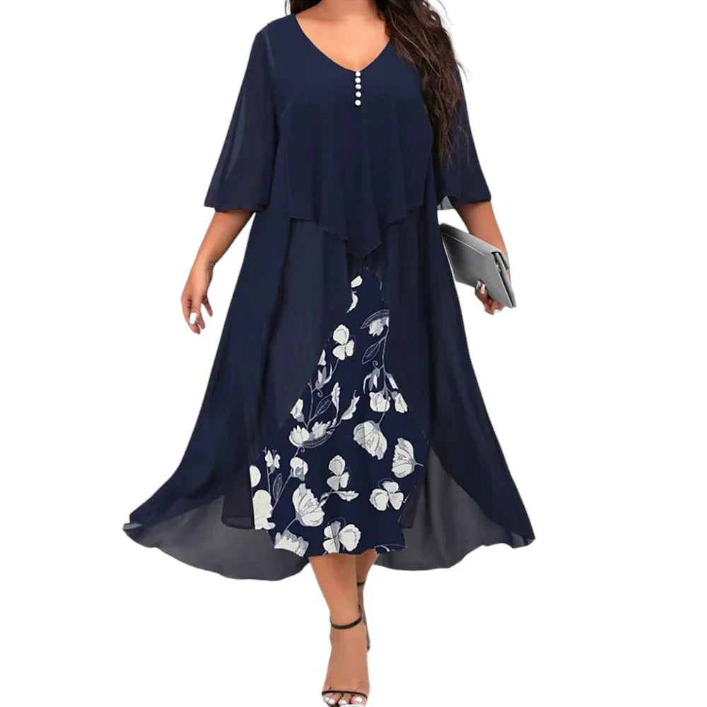 Stilla | Kvinders Mesh Overlay 5xl Blomster Mode Designer Midi Kjoler (plus Størrelse)