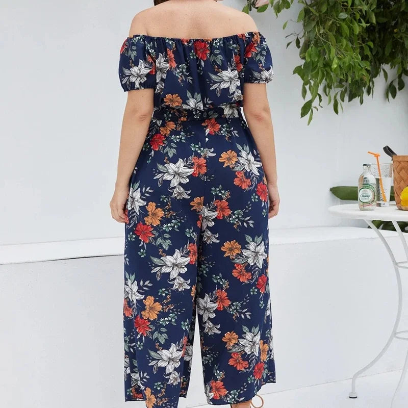 Stilla | Kvinders Off Shoulder Blomster Fashion Designer 2 8xl Jumpsuits (plus Størrelse)