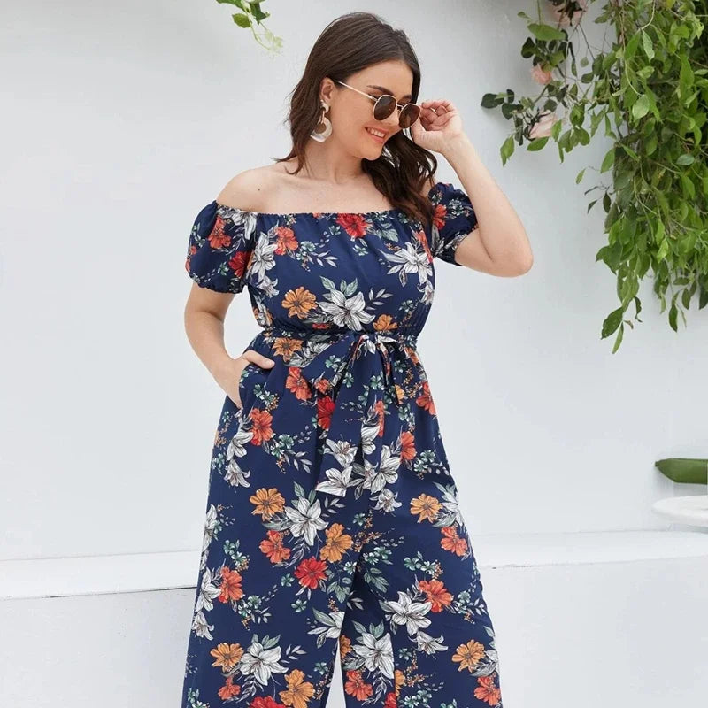 Stilla | Kvinders Off Shoulder Blomster Fashion Designer 2 8xl Jumpsuits (plus Størrelse)