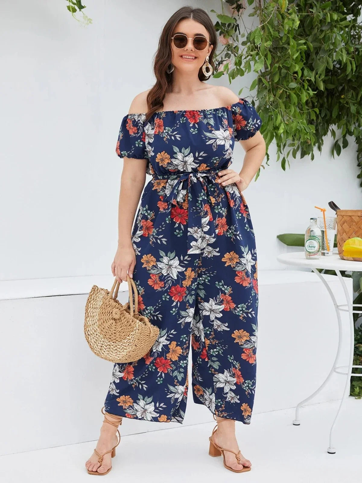 Stilla | Kvinders Off Shoulder Blomster Fashion Designer 2 8xl Jumpsuits (plus Størrelse)