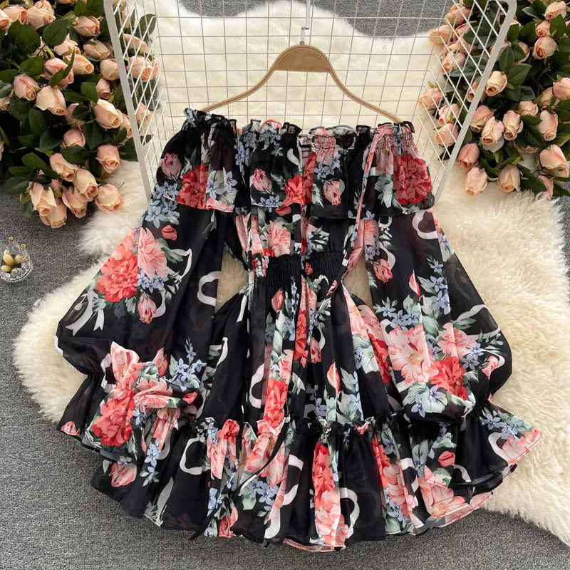 Stilla | Kvinders Off Shoulder Rompers Fashion Designer Blomster Jumpsuits