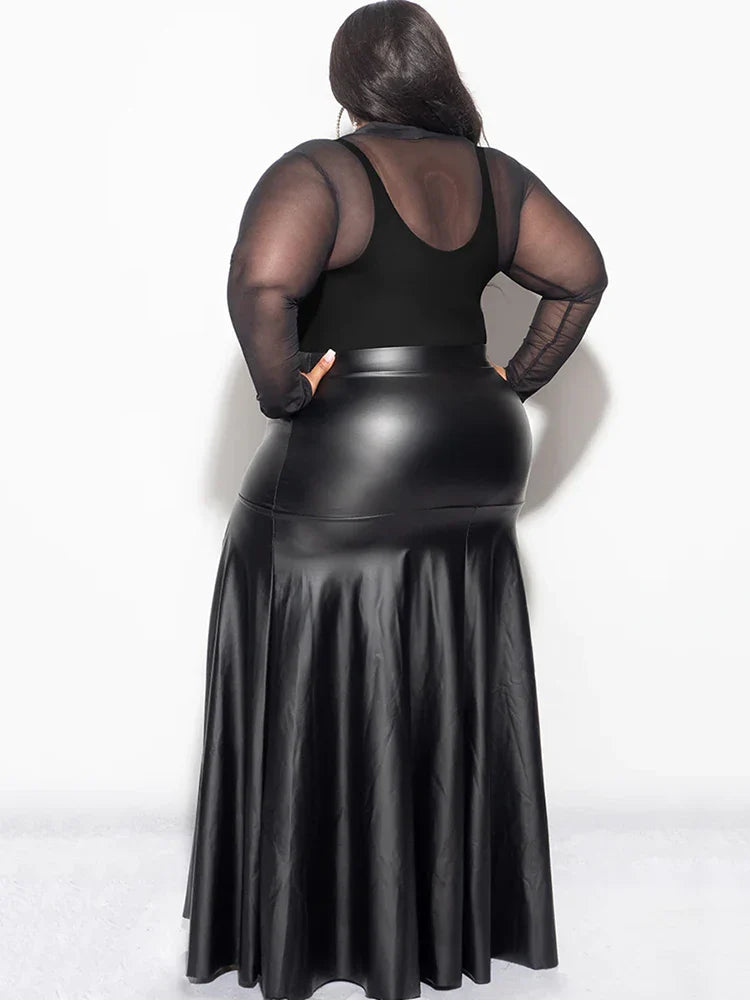 Stilla | Kvinders Plisseret Mode Designer 2 9xl Pu Læder Nederdele (plus Størrelse)