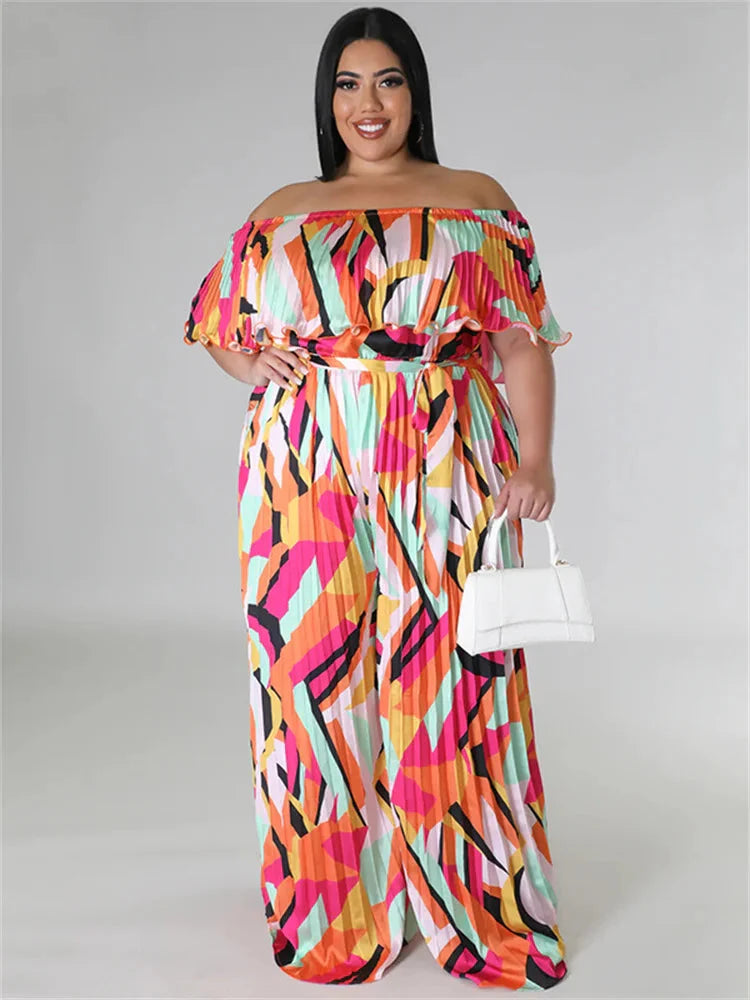 Stilla | Kvinders Plisseret Bred Ben 4xl Mode Designer Jumpsuits (plus Størrelse)