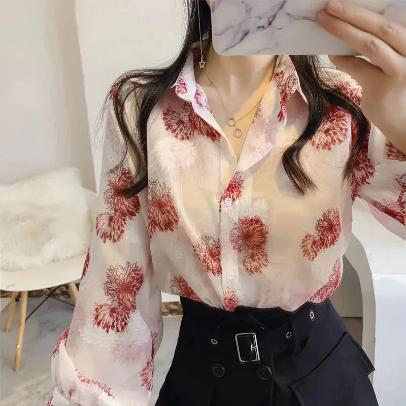 Stilla | Kvinders Puff Ærme Chiffon Bluse Mode Designer Langærmede Toppe