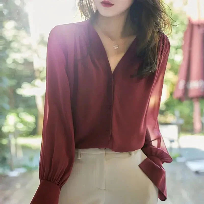 Stilla | Kvinders Puff Ærme Chiffon Bluse Mode Designer Langærmede Toppe