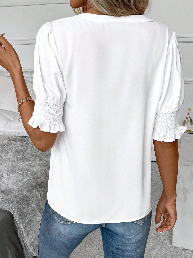 Stilla | Kvinders Puff Ærme V-Hals Bluse Toppe Mode Designer T-Shirts