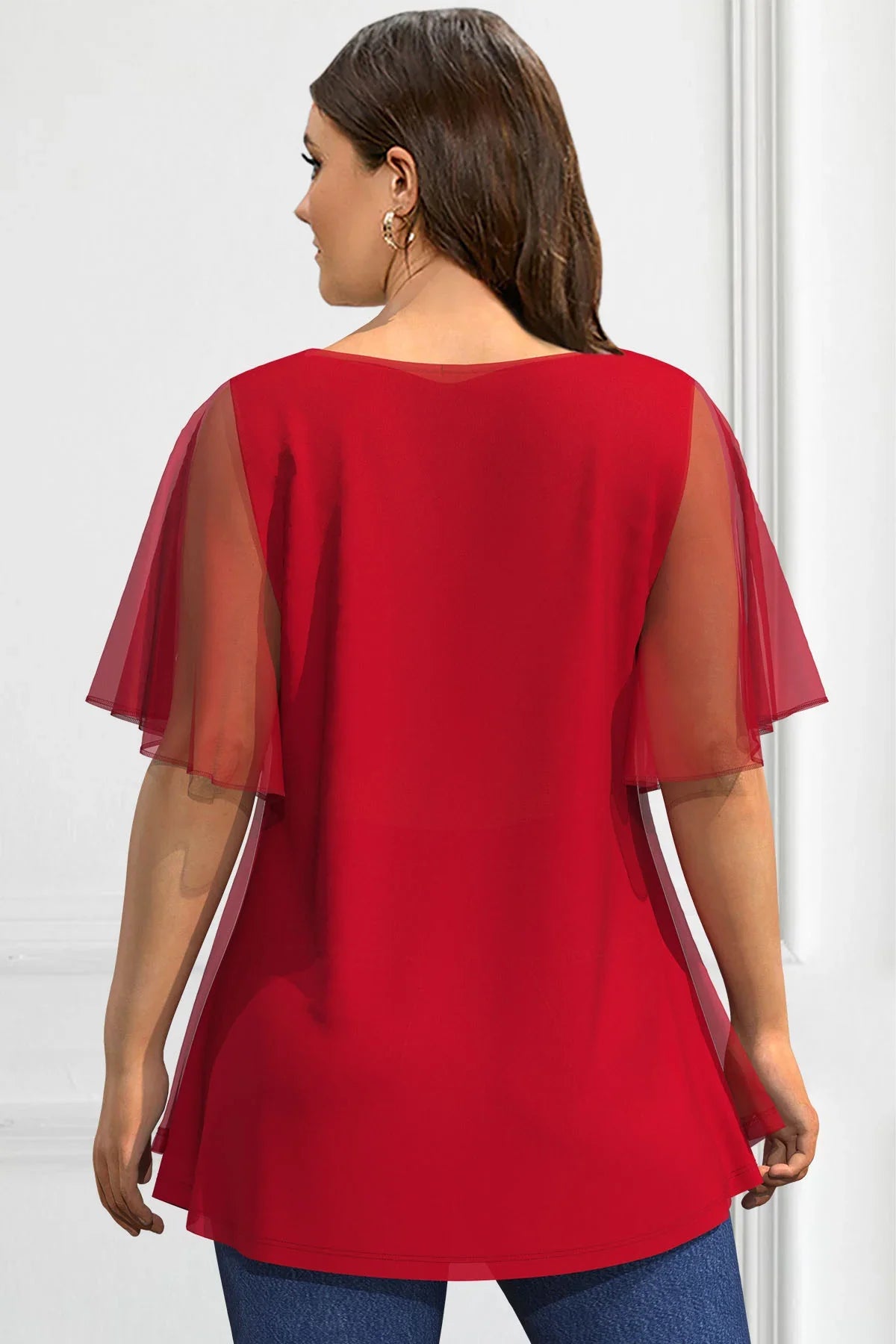 Stilla | Kvindernes Ruffle 2 5xl Chiffon Toppe Mode Designer T-Shirts (plus Størrelse)