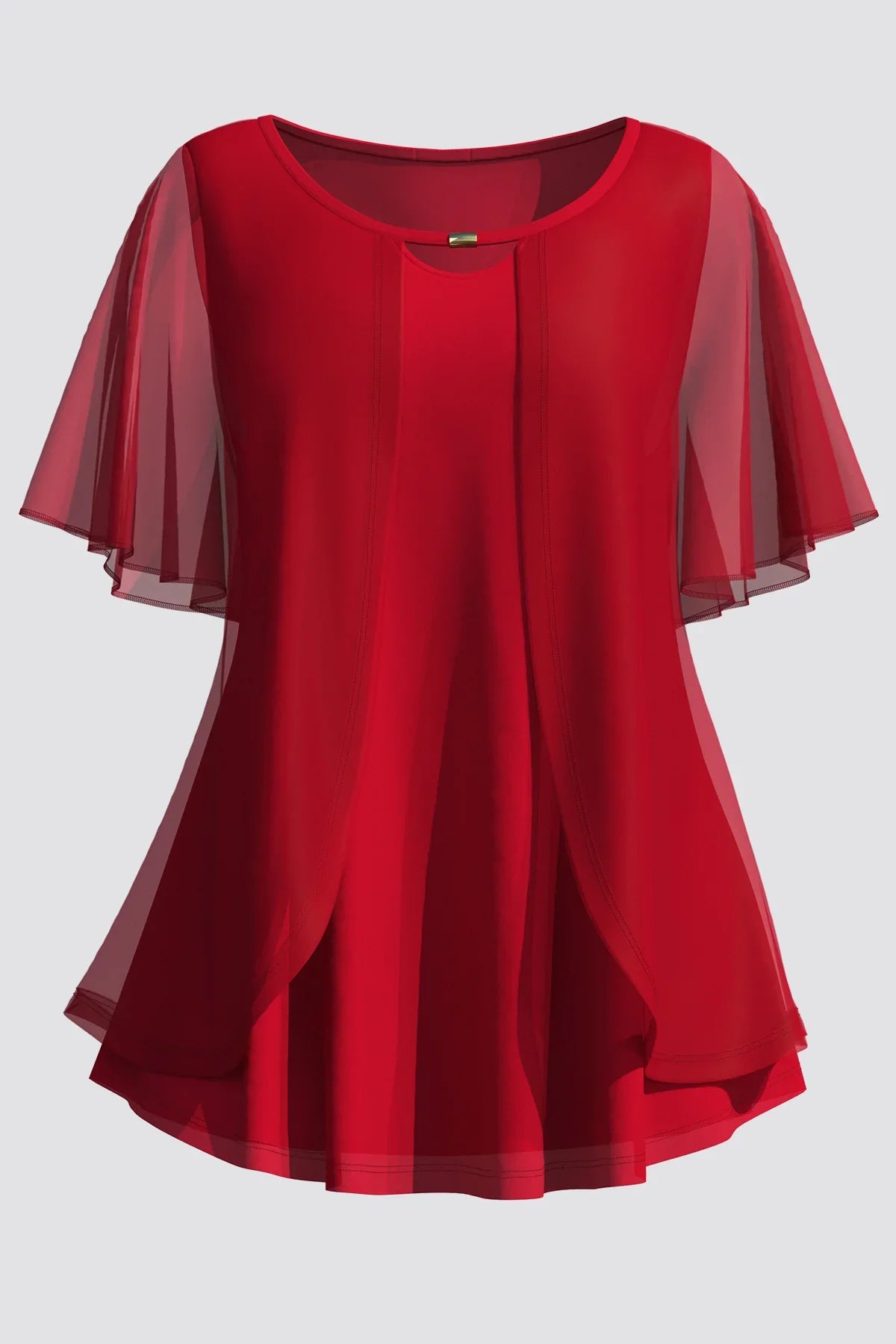 Stilla | Kvindernes Ruffle 2 5xl Chiffon Toppe Mode Designer T-Shirts (plus Størrelse)