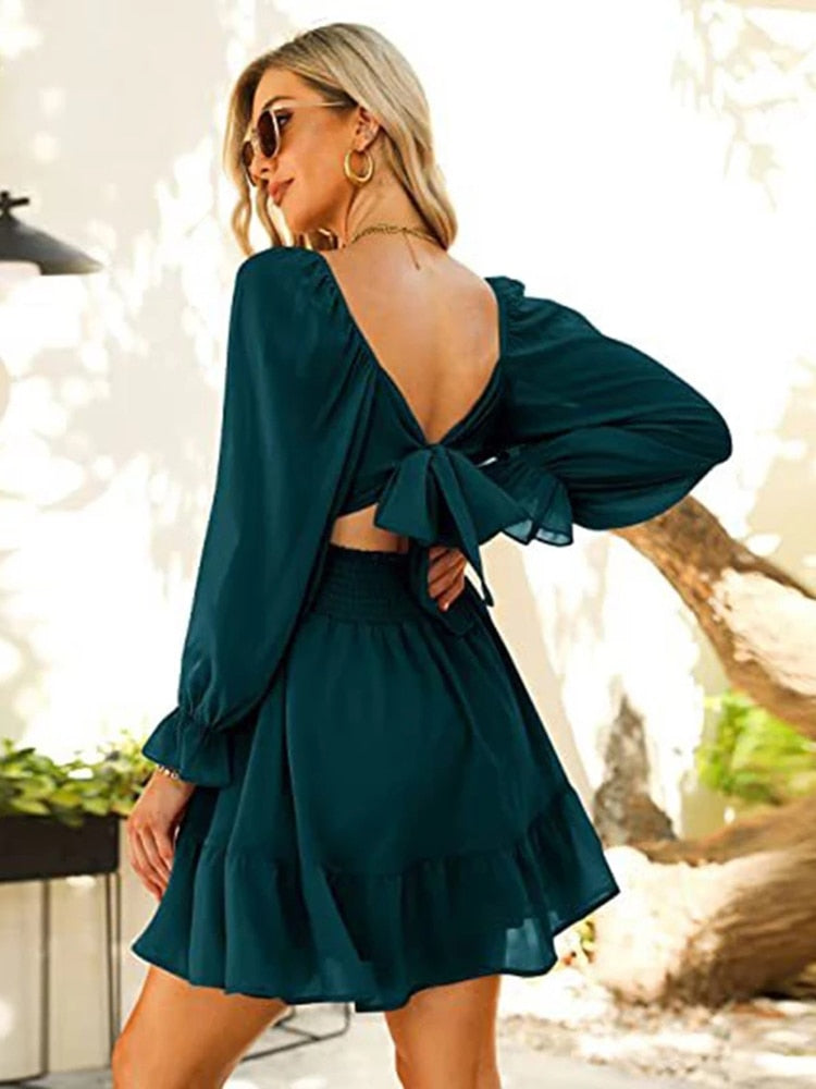 Stilla | Kvinders Ruffle Bow Mode Designer Elastisk Talje Kjoler (kort)