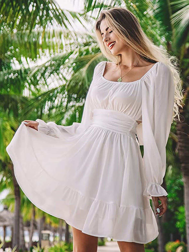 Stilla | Kvinders Ruffle Bow Mode Designer Elastisk Talje Kjoler (kort)