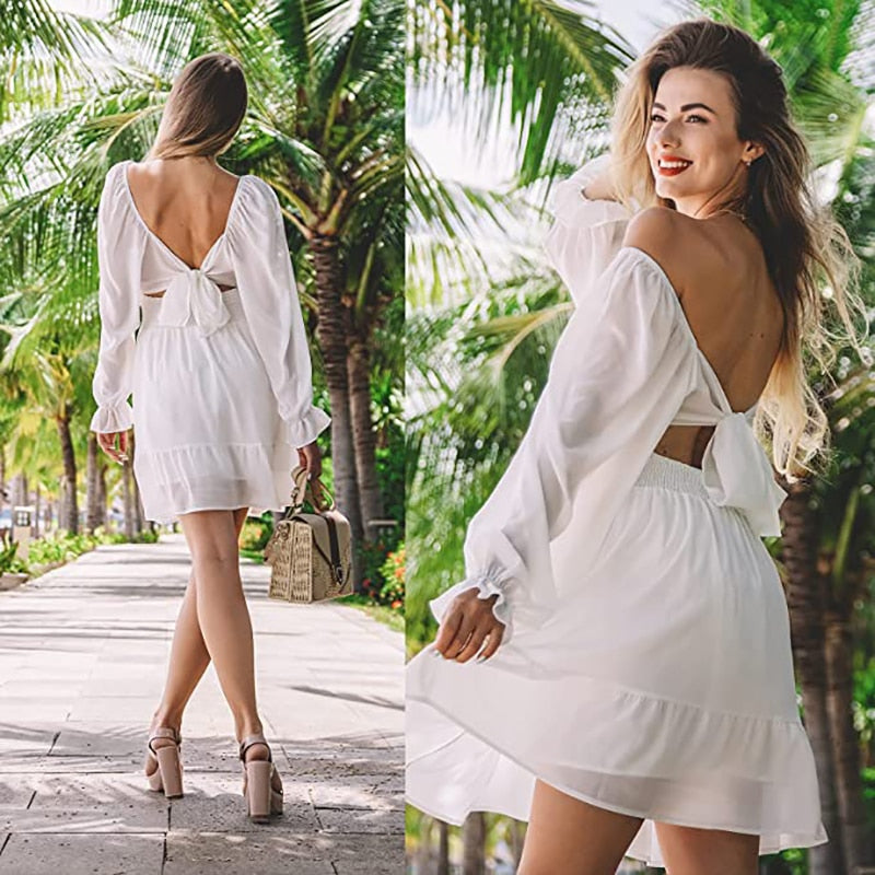Stilla | Kvinders Ruffle Bow Mode Designer Elastisk Talje Kjoler (kort)