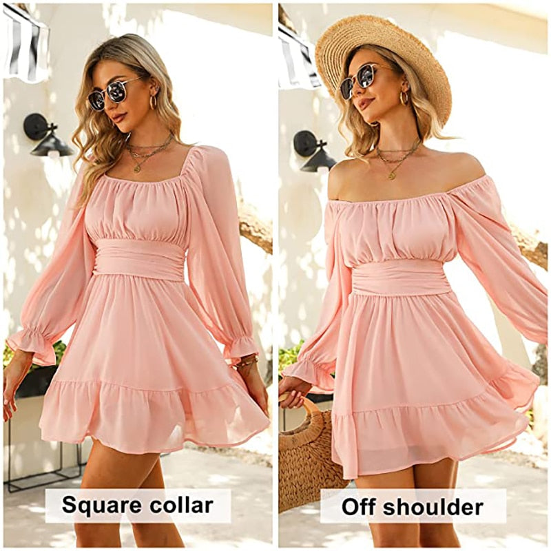 Stilla | Kvinders Ruffle Bow Mode Designer Elastisk Talje Kjoler (kort)