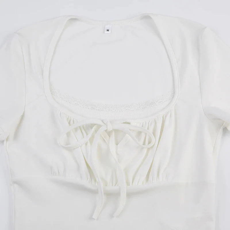 Stilla | Kvindernes Ruffle Blonder Trim Corsæt Toppe Mode Designer T-Shirts
