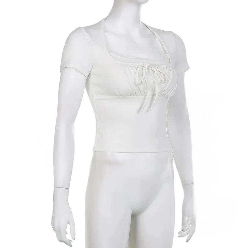 Stilla | Kvindernes Ruffle Blonder Trim Corsæt Toppe Mode Designer T-Shirts