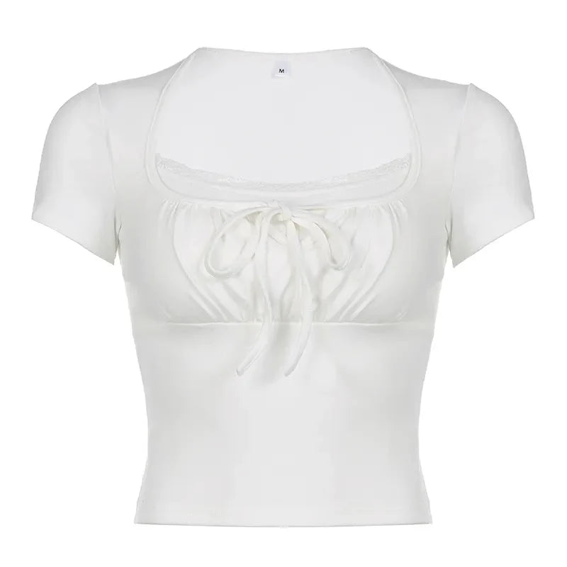 Stilla | Kvindernes Ruffle Blonder Trim Corsæt Toppe Mode Designer T-Shirts